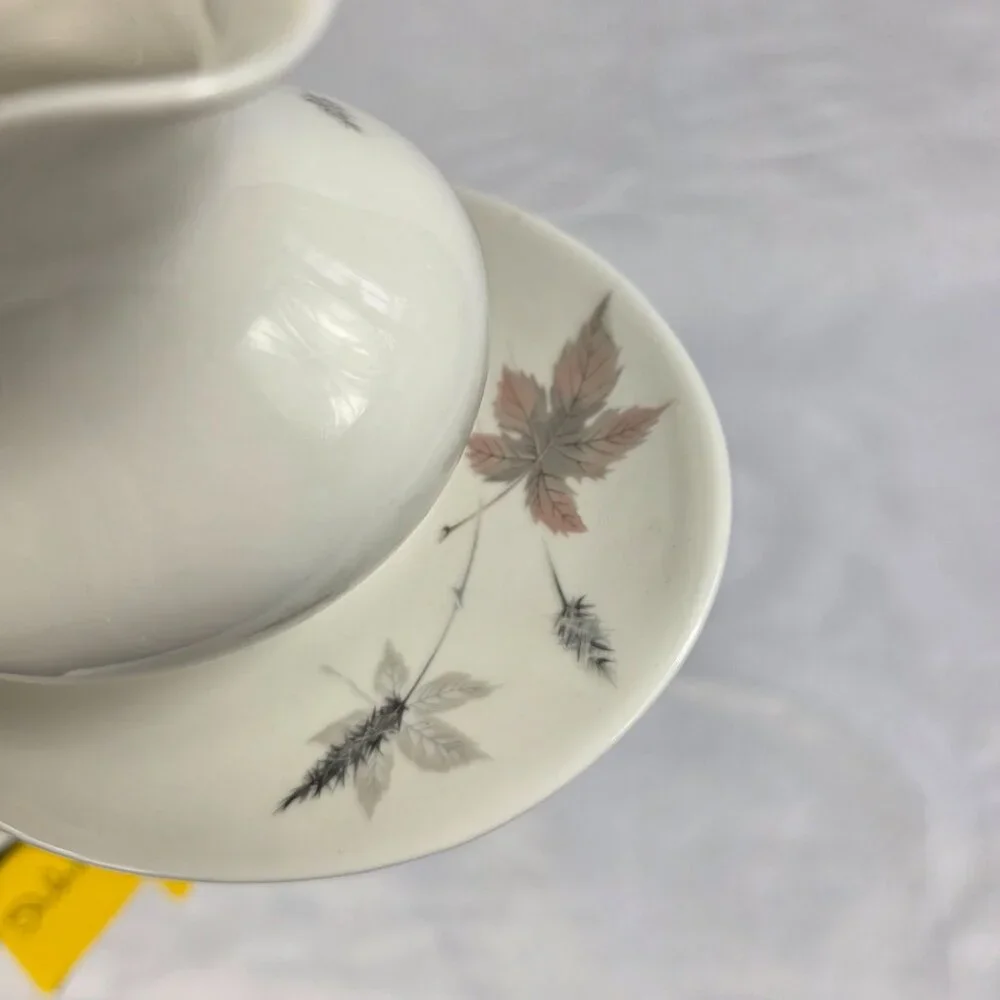 Royal Doulton Tumbling Leaves Gravy Boat & Underplate Gray & Pink Leaves